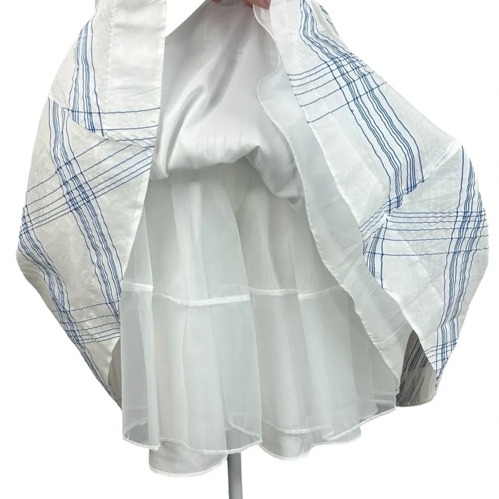 Anthropologie Moulinette Soeurs 6 Seaplane Dress Blue White Windowpane - Picture 9 of 16
